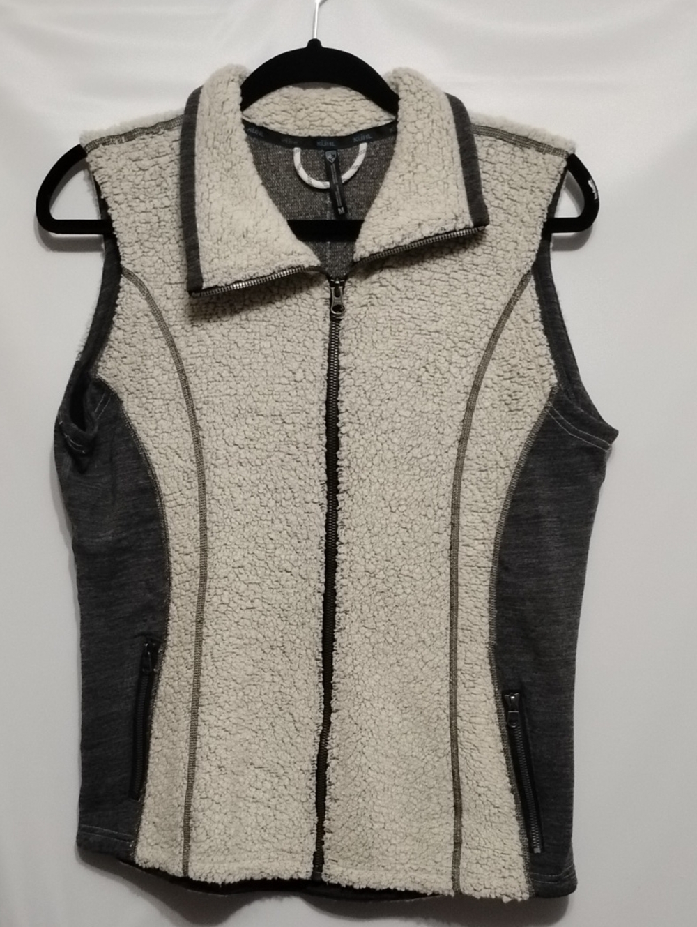KUHL Sherpa Fleece Zip-Front Vest - Cream and Charcoal